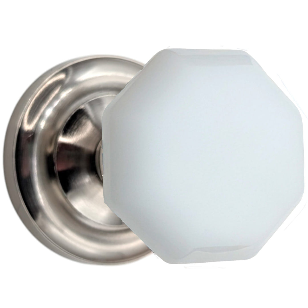 Magnifique® Classic Door Set with White Milk Glass Octagon Knobs (Several Finishes Available)