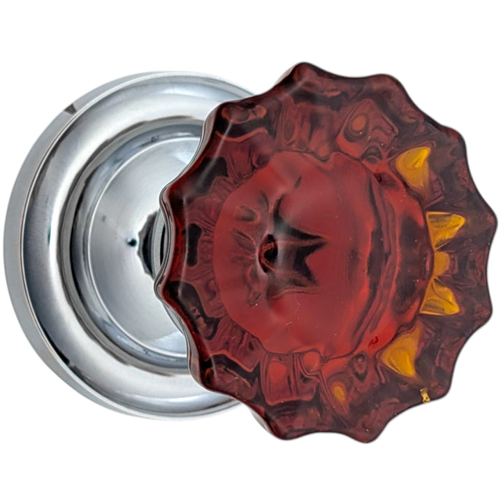 Magnifique® Classic Door Set with Amber Glass Fluted Knobs (Several Finishes Available)