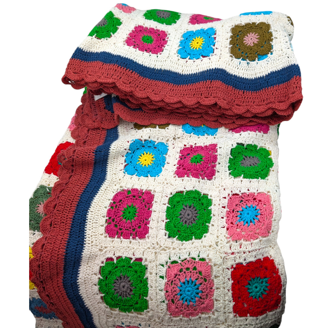 ##Antique Hardware## Handmade 100% Cotton Multi-Color Crochet Blanket – King Size