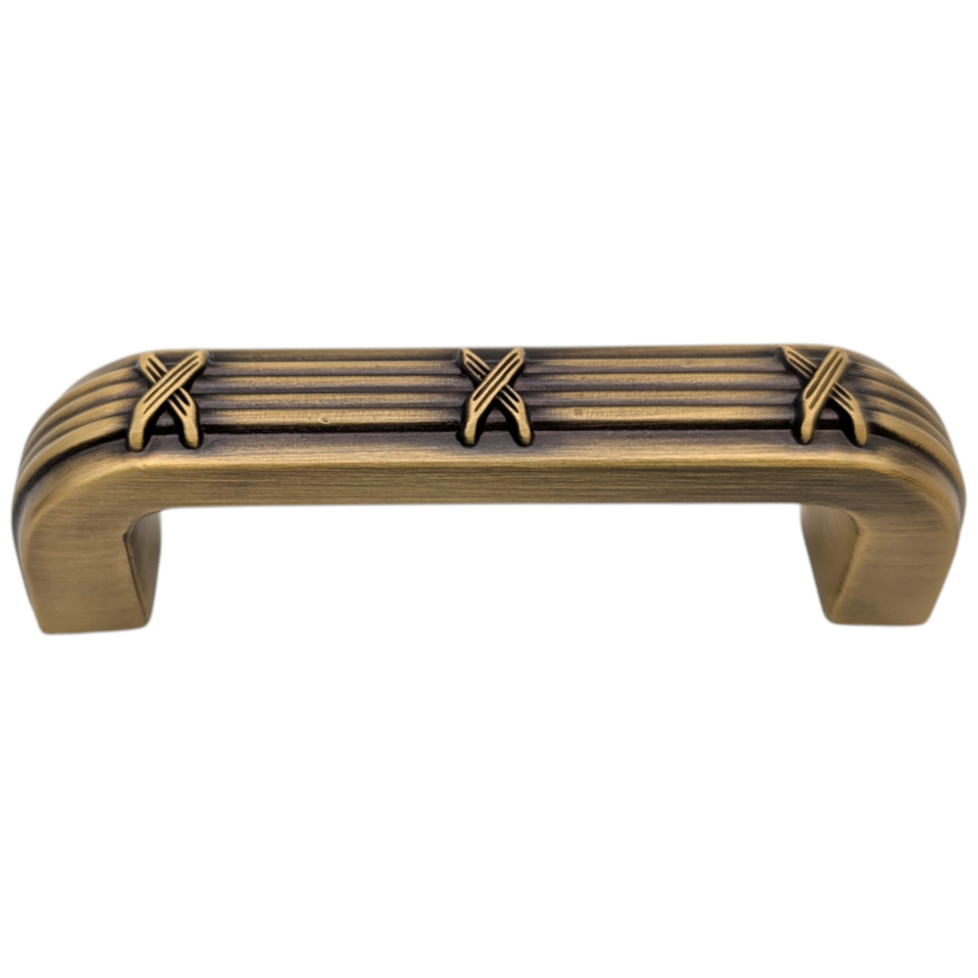 3 1/2 inch Overall (3 inch C-C) Ribbon & Reed Trellis Cabinet Pull (Several Finishes Available)