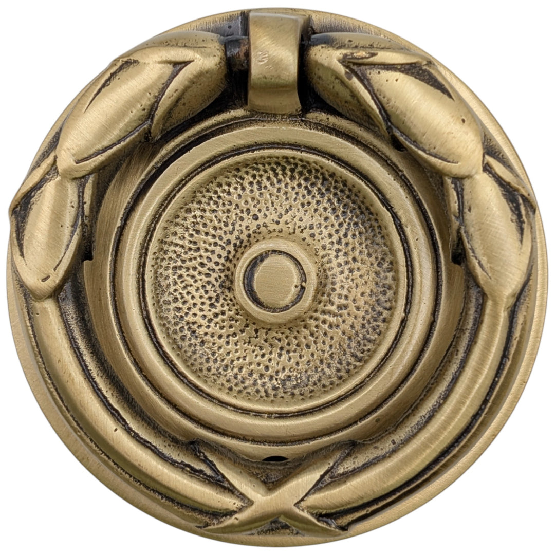 2 3/4 Inch Solid Brass Ribbon & Reed Drawer Ring Pull (Several Finishes Available), Polished Brass