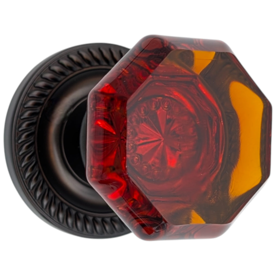 Georgian Roped Rosettes with Octagon Amber Glass Door Knobs (Several Finishes Available)