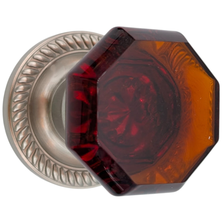 Georgian Roped Rosettes with Octagon Amber Glass Door Knobs (Several Finishes Available)
