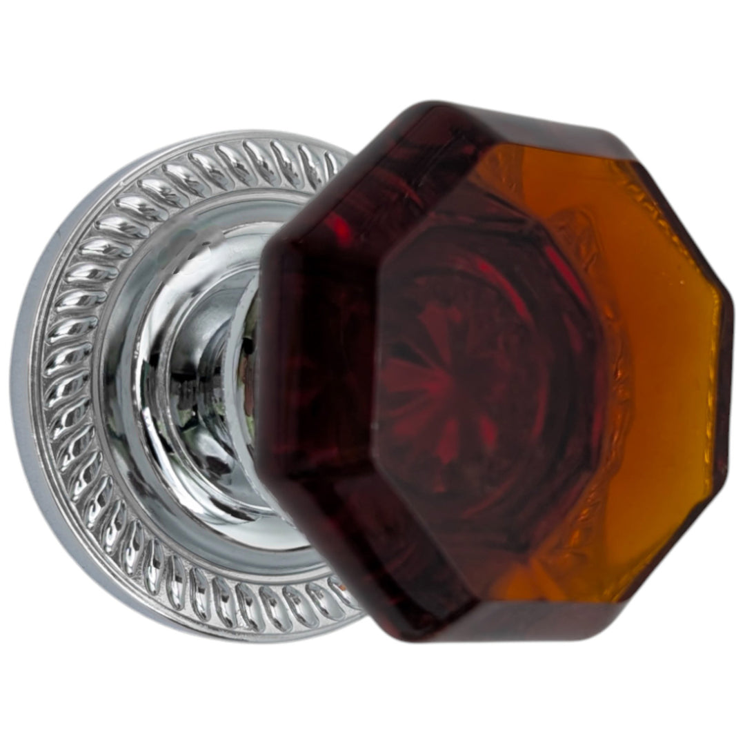 Georgian Roped Rosettes with Octagon Amber Glass Door Knobs (Several Finishes Available)