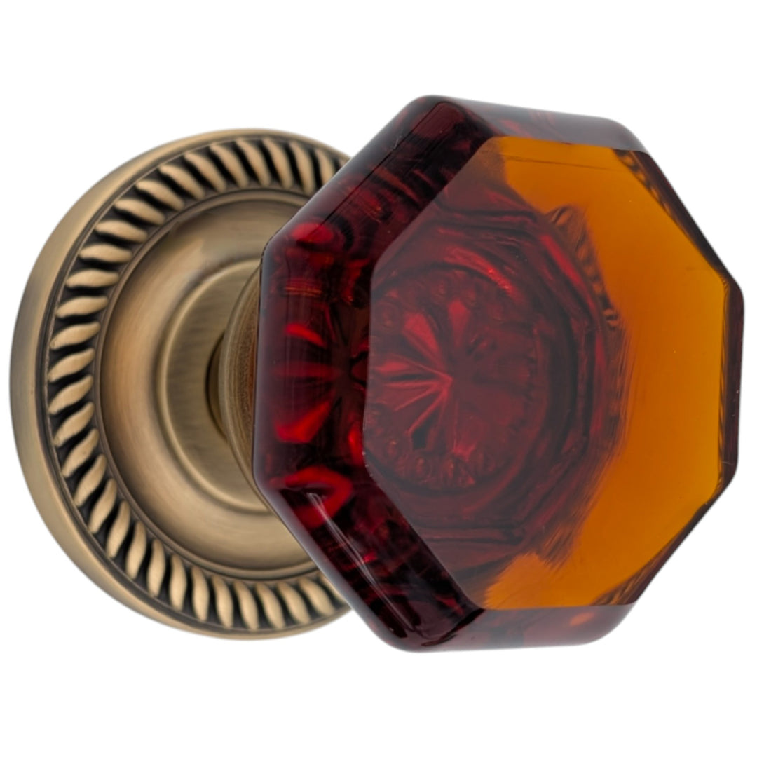 Georgian Roped Rosettes with Octagon Amber Glass Door Knobs (Several Finishes Available)
