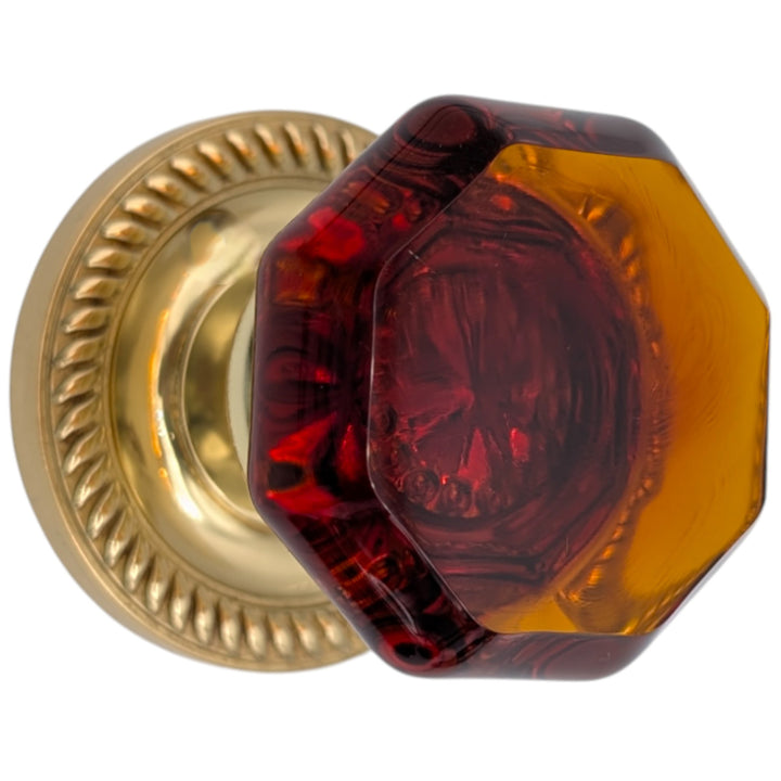 Georgian Roped Rosettes with Octagon Amber Glass Door Knobs (Several Finishes Available)