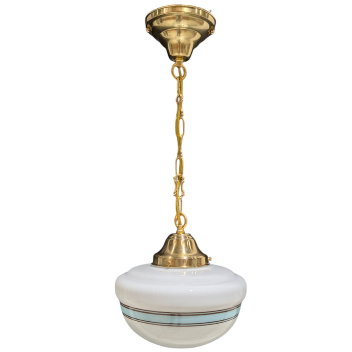 27 3/4 Inch Blue Striped Glass Chain Pendant