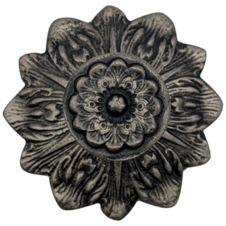 2 2/5 Inch Solid Brass Victorian Floral Cabinet & Furniture Knob (Antique Nickel)