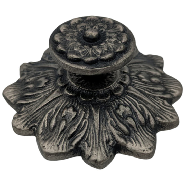 2 2/5 Inch Solid Brass Victorian Floral Cabinet & Furniture Knob (Antique Nickel)