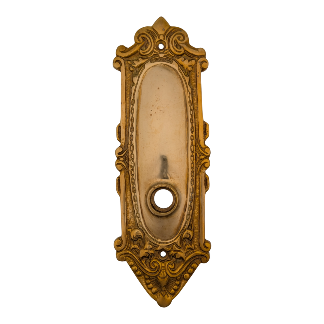 Ornate Victorian Long Solid Brass Backplate (Polished Brass Finish)
