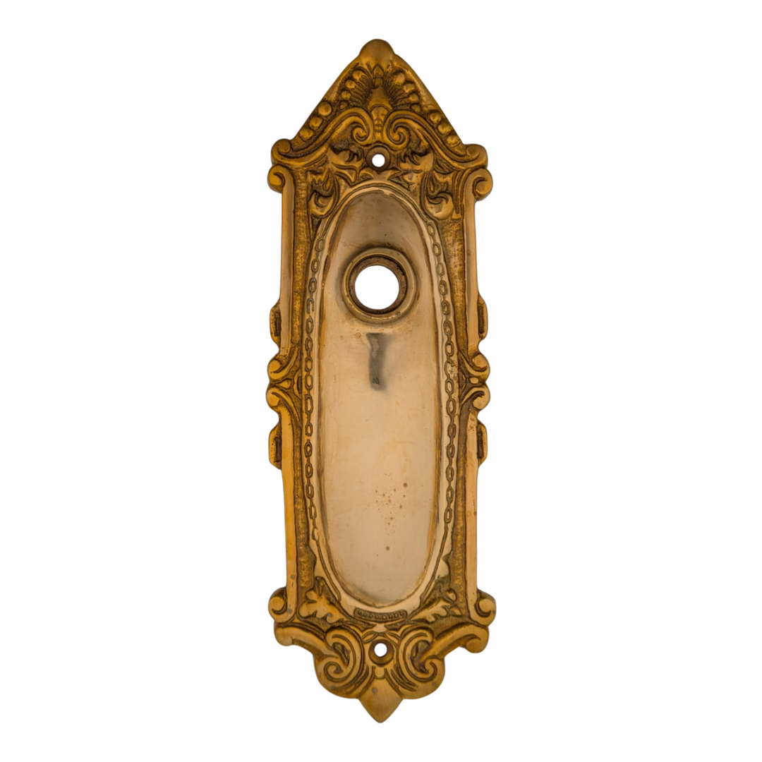 Ornate Victorian Long Solid Brass Backplate (Polished Brass Finish)