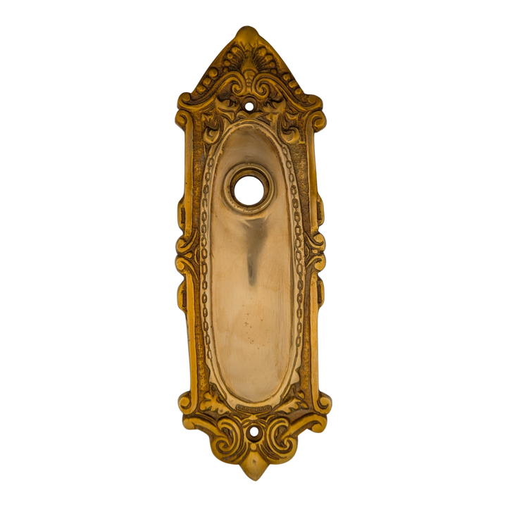 Ornate Victorian Long Solid Brass Backplate (Polished Brass Finish)