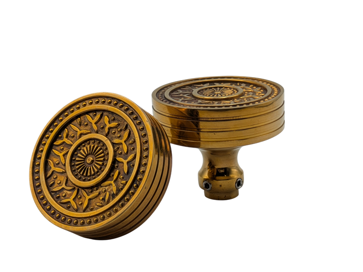 Rice Pattern Solid Brass Spare Door Knob Set (Polished Brass Finish)