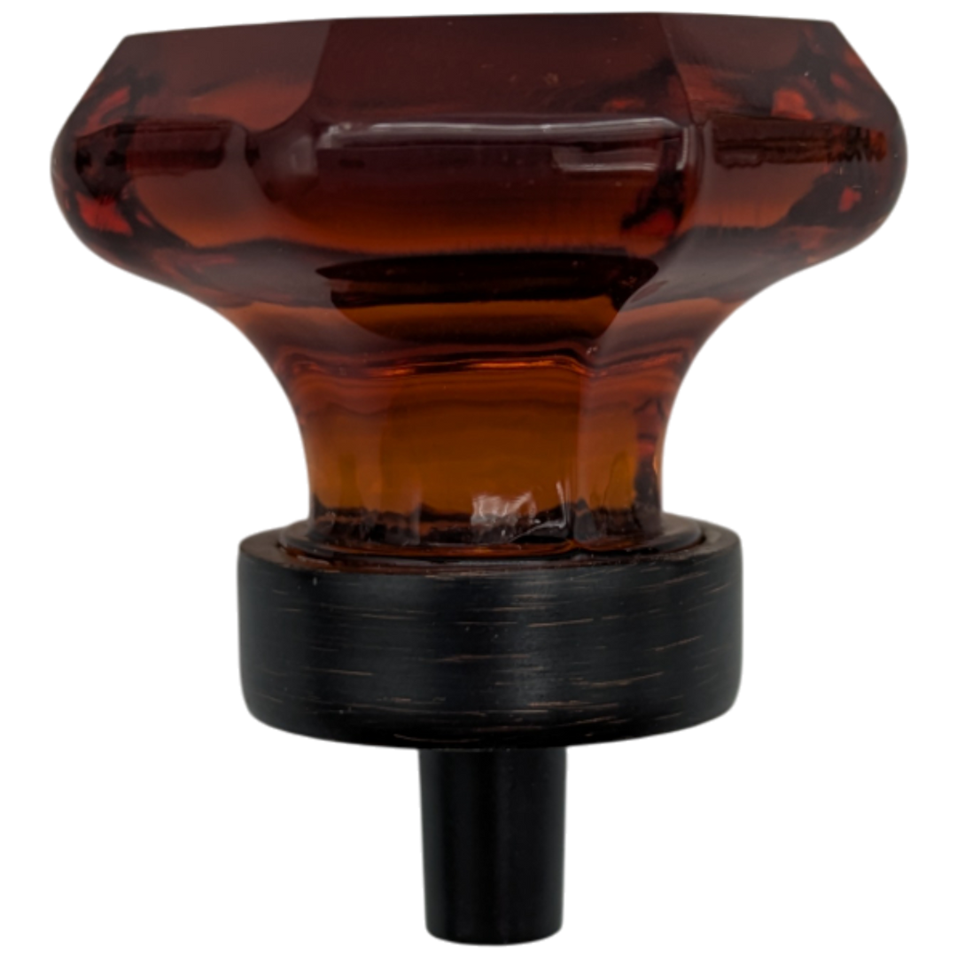 Open Box Sale Item 1 3/8 Inch Glass Octagon Old Town Cabinet and Furniture Knob (Amber Glass)
