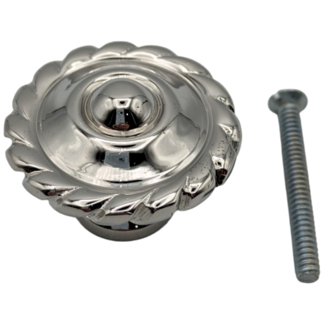 1 1/2 Inch Solid Brass Georgian Roped Cabinet & Furniture Knob (Polished Nickel Finish)