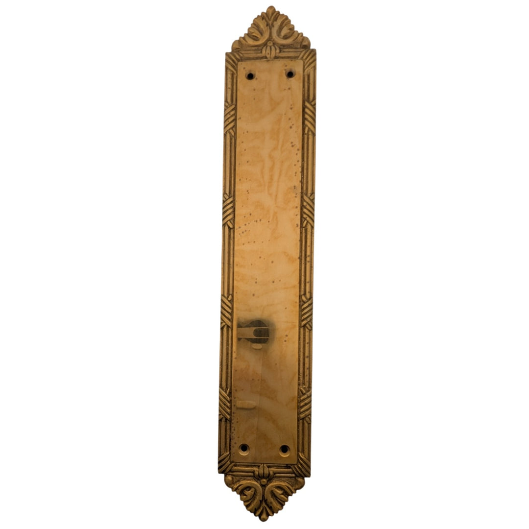 13 3/4 Inch Solid Brass Ribbon & Reed Push Plate (Polished Brass Finish)
