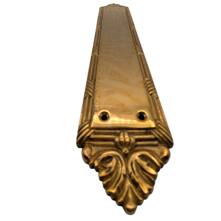 13 3/4 Inch Solid Brass Ribbon & Reed Push Plate (Polished Brass Finish)