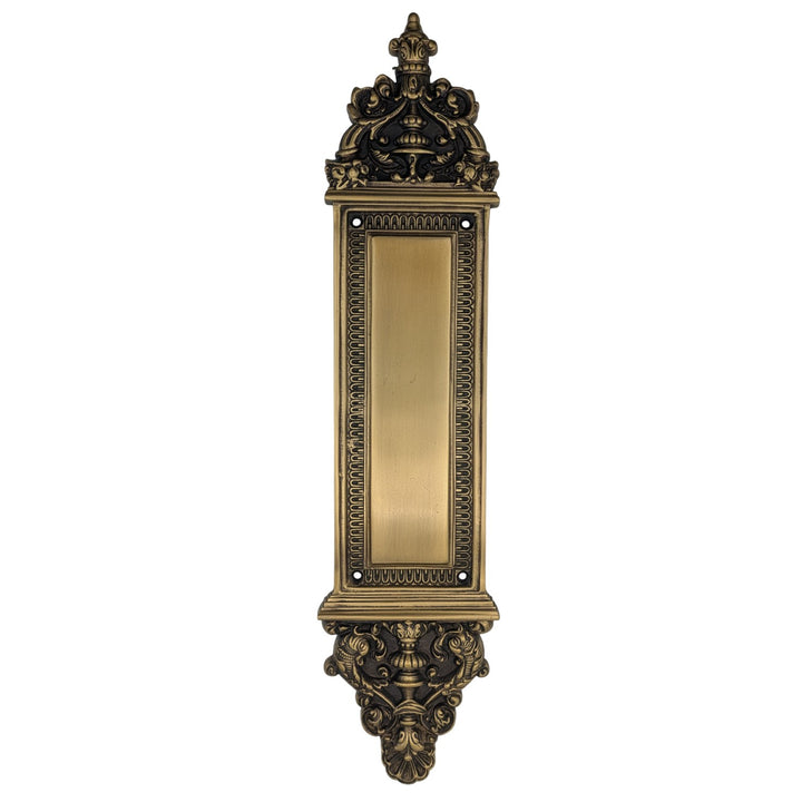 Solid Brass Ornate Victorian Push Plate (Antique Brass Finish)