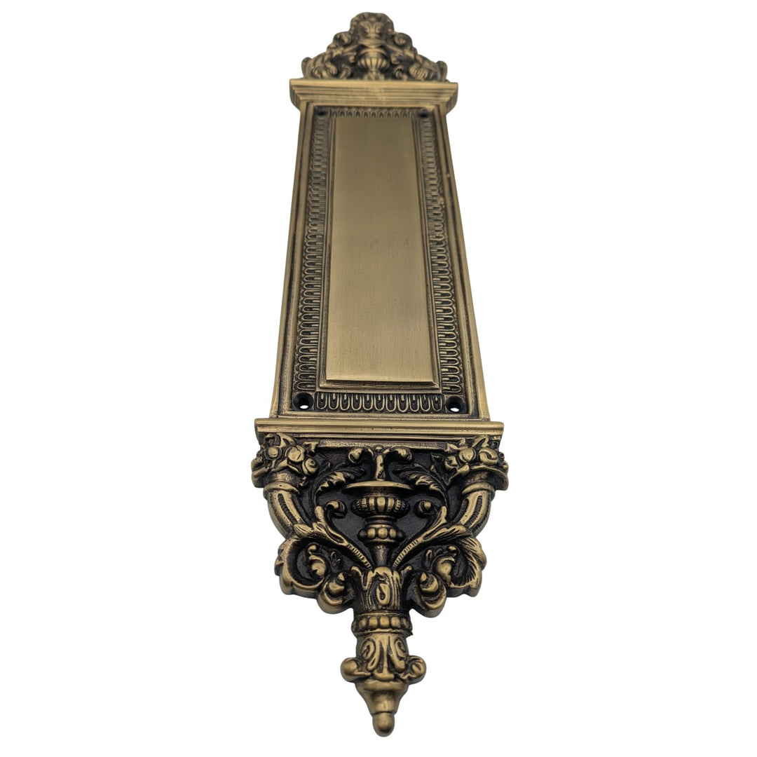 Solid Brass Ornate Victorian Push Plate (Antique Brass Finish)