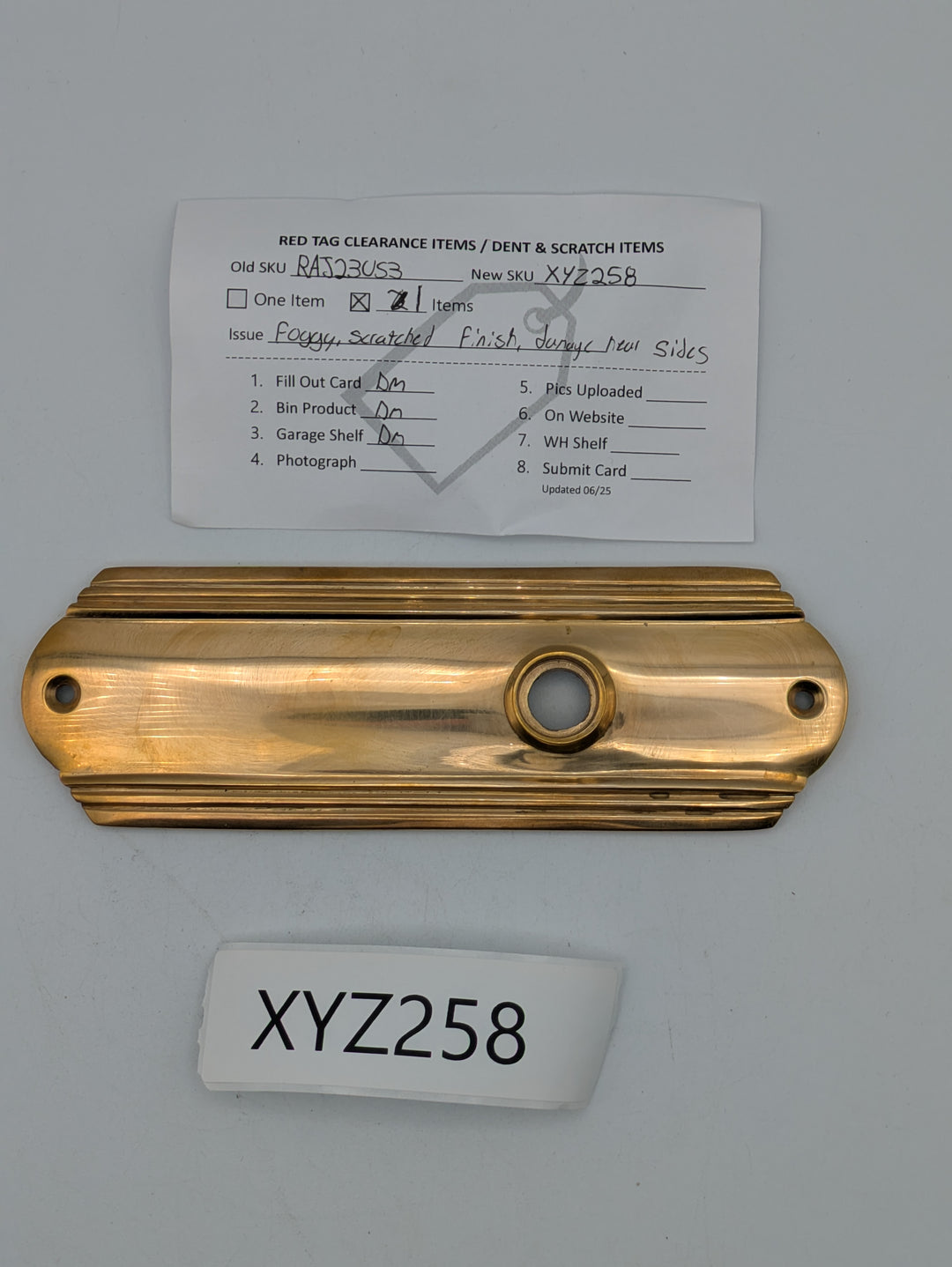 Art Deco Long Solid Brass Door Backplate (Polished Brass Finish)