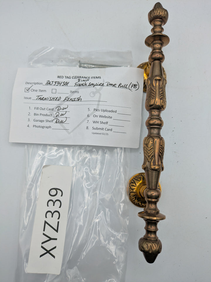 8 Inch (4 1/2 Inch C-C) Solid Brass French Empire Door Pull (Polished Brass Finish)