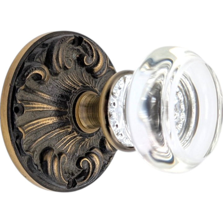 Romanesque Rosette Door Knob Set with Round Crystal Door Knobs (Several Finishes Available)