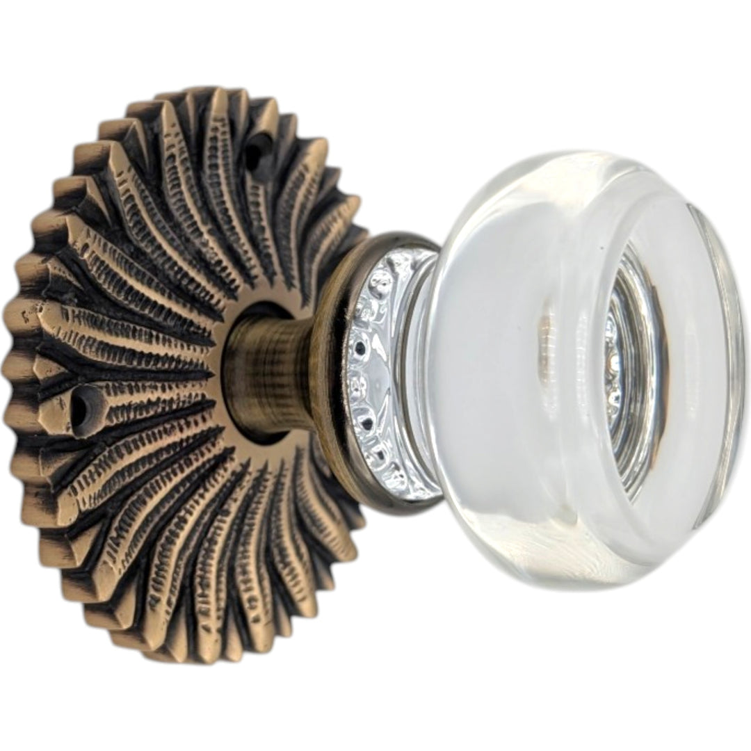 French Provincial Rosette Door Set with Crystal Round Door Knobs (Several Finishes Available)