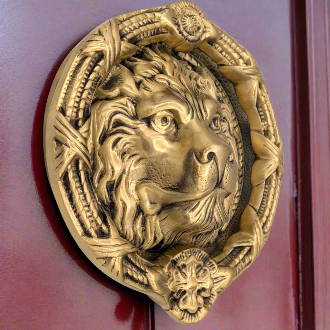 ##Antique Hardware## Ribbon & Reed 8 3/4 Inch Brass Lion Door Knocker (Several Finishes Available)