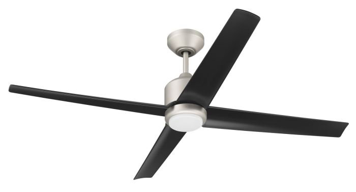 Antique Hardware 52" Quell Fan, Painted Nickel Finish, Flat Black Blades. LED Light, WIFI and Control Included Ceiling Fan