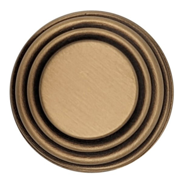 1 3/8 Inch Solid Brass Concentric Art Deco Round Cabinet and Furniture Knob