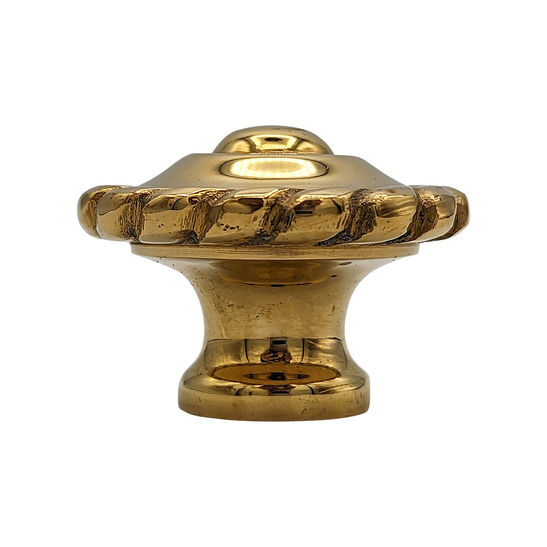 1 1/2 Inch Solid Brass Georgian Roped Cabinet & Furniture Knob (Polished Brass Finish)