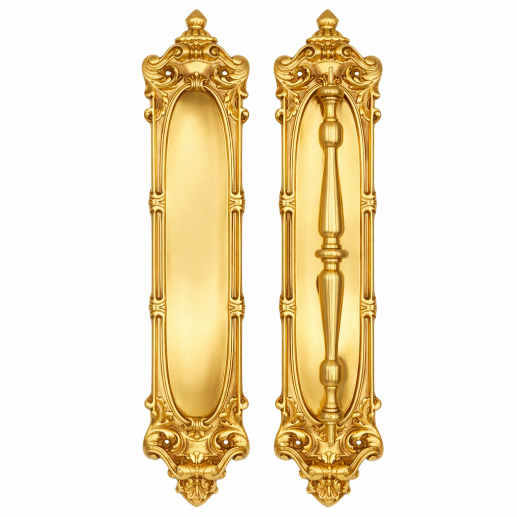 14 1/2 Inch Solid Brass Victorian Push and Pull Plate Set