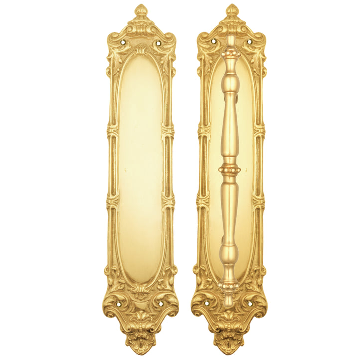 14 1/2 Inch Solid Brass Victorian Push and Pull Plate Set