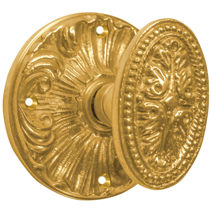 Romanesque Rosette Door Set with Avalon Oval Door Knobs (Several Finishes Available)