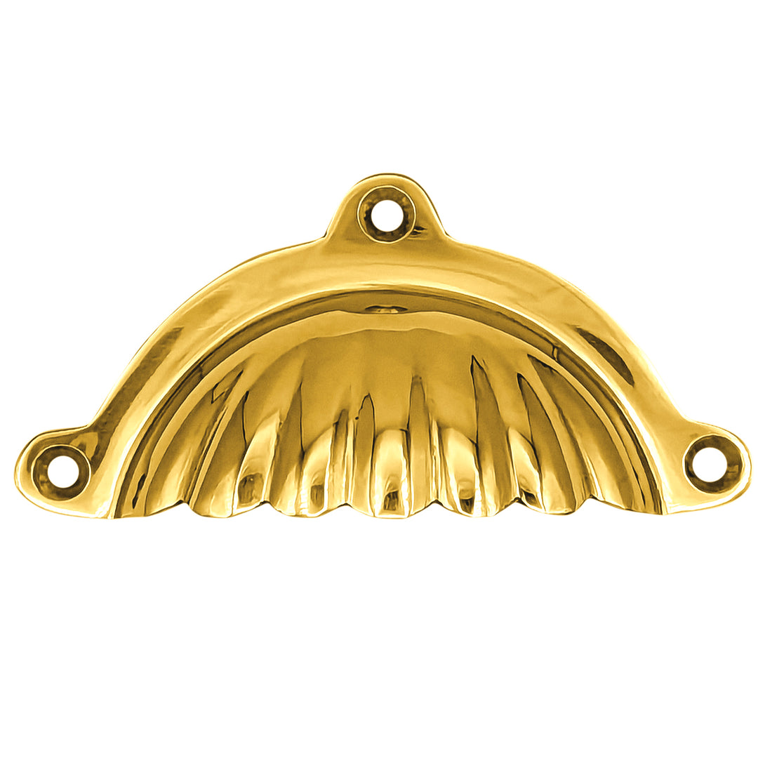 4 Inch Overall (3 1/2 Inch c-c) Solid Brass Scalloped Style Cup Pull