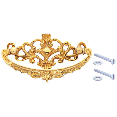 ##Antique Hardware## 4 1/8 Inch Solid Brass Ornate Victorian Pull
