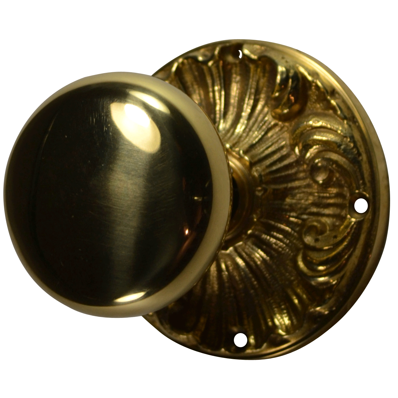 Round Brass Door Knob Set with Romanesque Rosette
