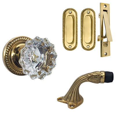 Antique Hardware Georgian Roped Door Set with Crystal Door Knobs and Brass Pulls (Several Finishes Available) Crystal Door Knob