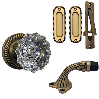 Antique Hardware Georgian Roped Door Set with Crystal Door Knobs and Brass Pulls (Several Finishes Available) Crystal Door Knob