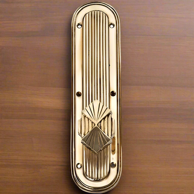 ##Antique Hardware## Art Deco Lined Backplate Door Set with Art Deco Fanfare Door Knobs (Several Finishes Available)