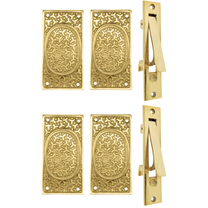##Antique Hardware## Rice Pattern Pocket Door Set (Several Finishes Available)