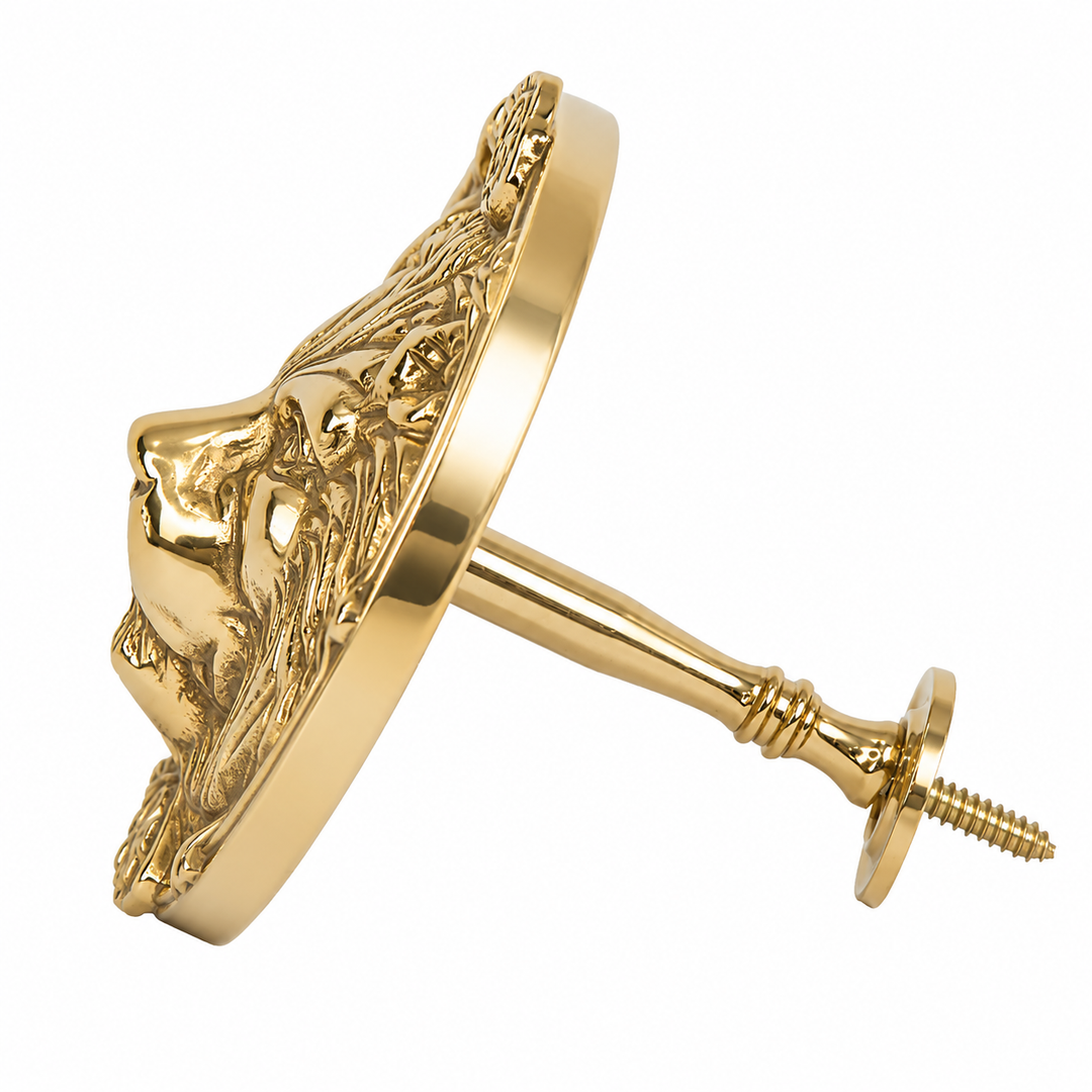 5 Inch Solid Brass Ribbon & Reed Lion Curtain Tie Back (Several Finishes Available)