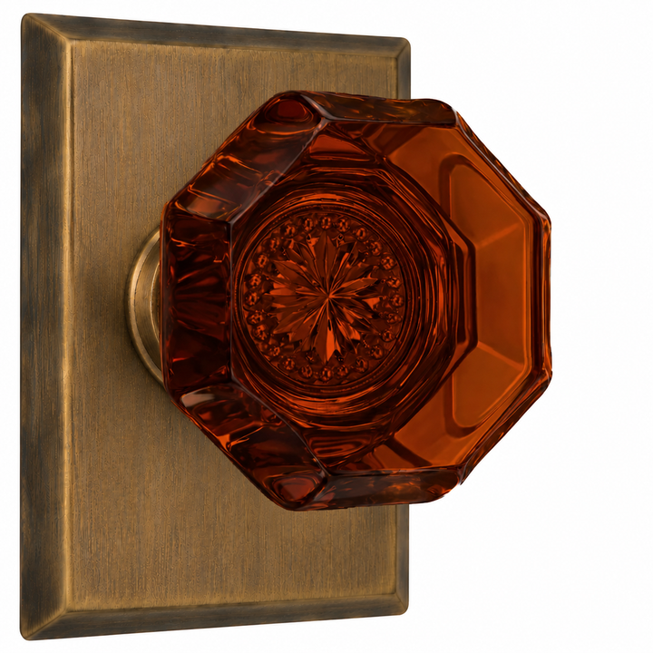 Magnifique® Rectangular Door Set with Amber Glass Knobs (Several Finishes Available)