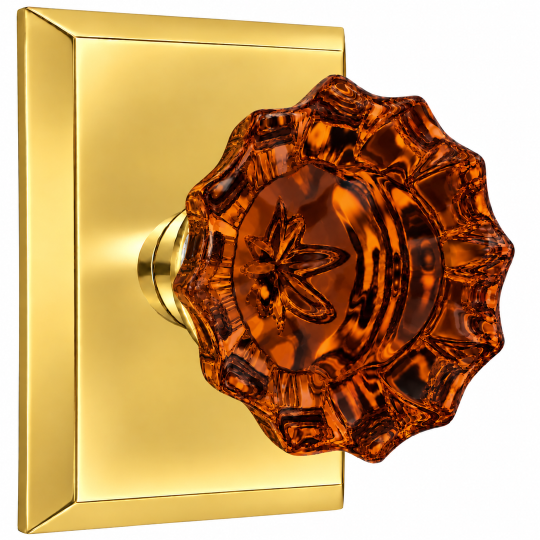 Magnifique® Rectangular Door Set with Amber Glass Fluted Knobs (Several Finishes Available)