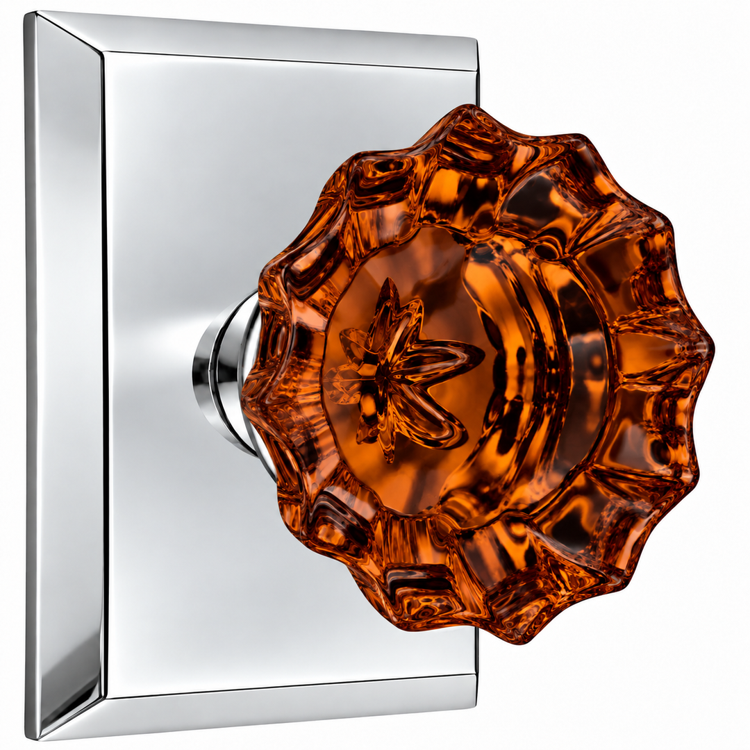 Magnifique® Rectangular Door Set with Amber Glass Fluted Knobs (Several Finishes Available)