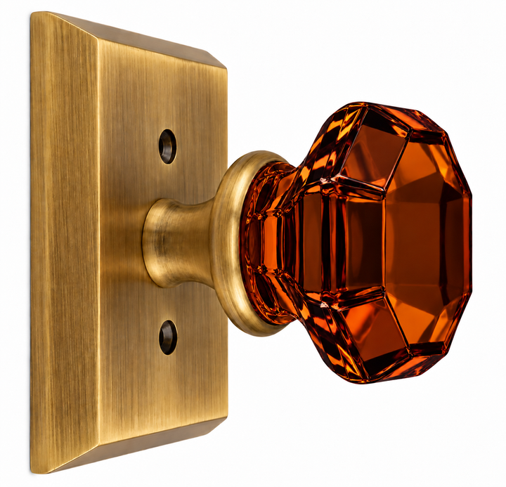 Magnifique® Rectangular Door Set with Amber Glass Octagon Knobs (Several Finishes Available)