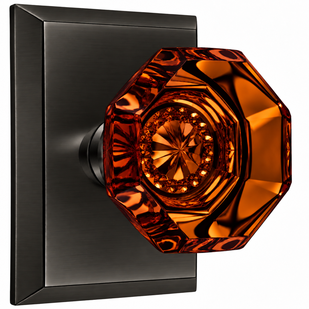 Magnifique® Rectangular Door Set with Amber Glass Octagon Knobs (Several Finishes Available)