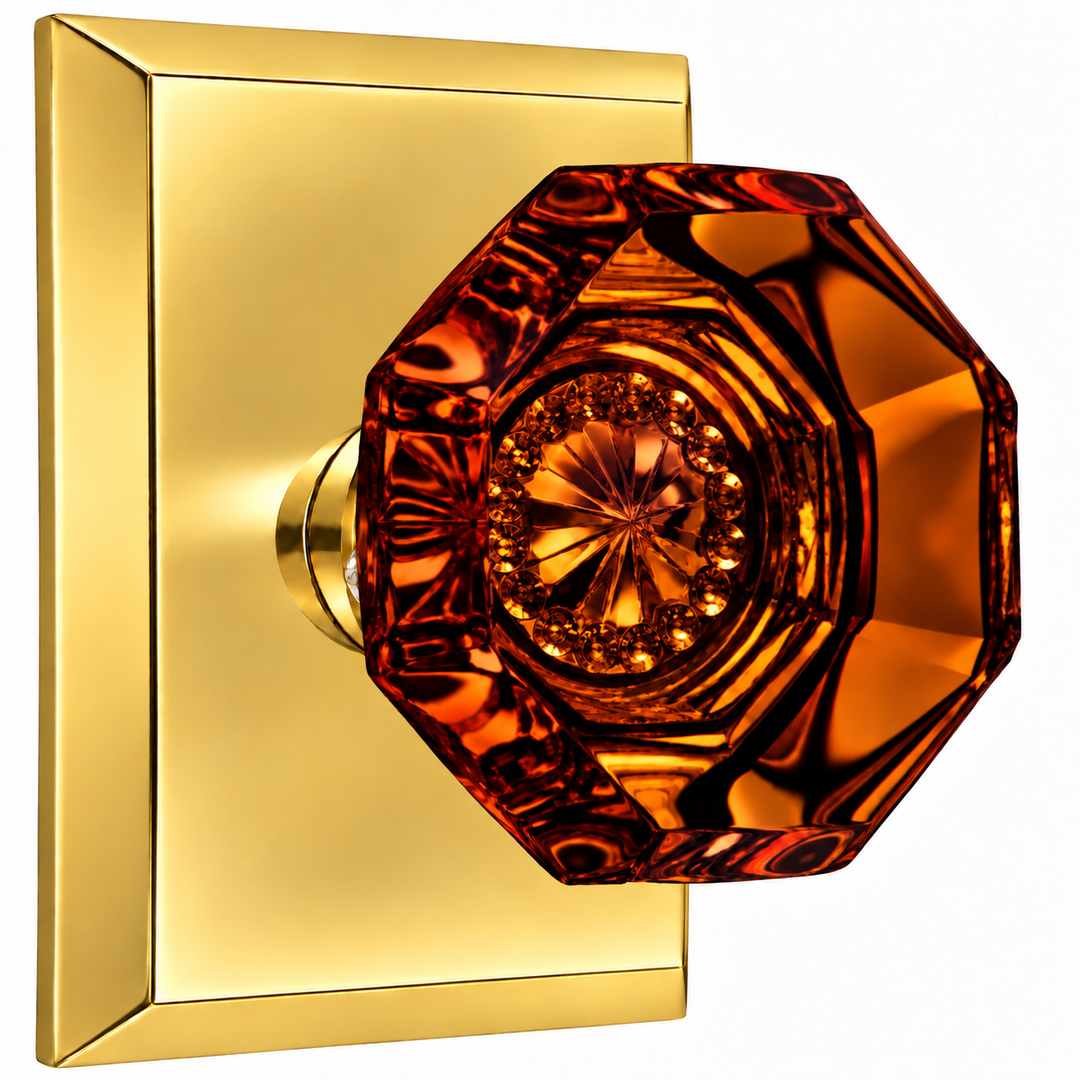 Magnifique® Rectangular Door Set with Amber Glass Octagon Knobs (Several Finishes Available)