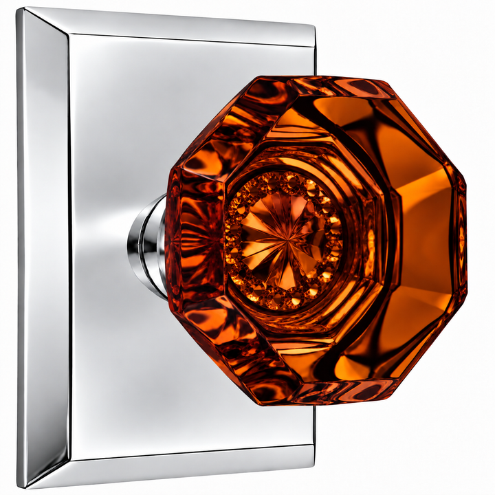 Magnifique® Rectangular Door Set with Amber Glass Octagon Knobs (Several Finishes Available)