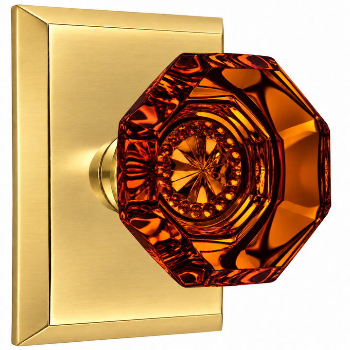 Magnifique® Rectangular Door Set with Amber Glass Octagon Knobs (Several Finishes Available)